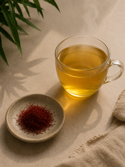Théière et verre de thé noir afghan au safran et à la cardamome