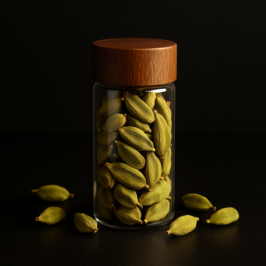 Découvrez une cardamome verte d’exception, réputée pour son parfum intense et ses vertus bienfaisantes.
 Séchées et sélectionnées avec soin, ces capsules renferment des graines aromatiques qui subliment vos plats, boissons et desserts.